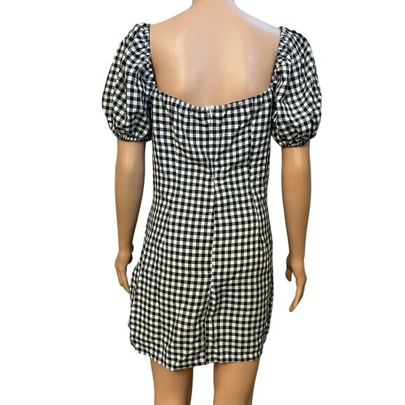 Cider Gingham Milkmaid Mini Dress Large Puff Sleeve Bow Coquette Cottagecore - Picture 4 of 10